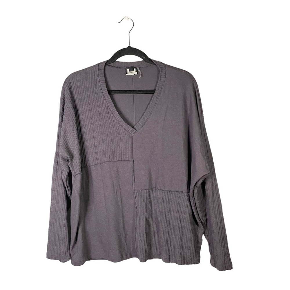 H by Bordeaux Purple Asymmetrical V Neck Long Sleeve Knit Blouse Size Medium
